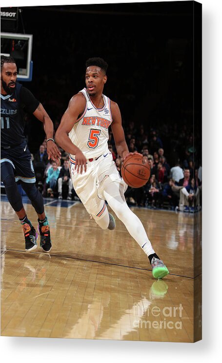 Dennis Smith Jr Acrylic Print featuring the photograph Memphis Grizzlies V New York Knicks #21 by Nathaniel S. Butler