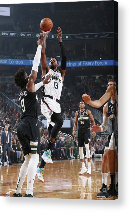 Paul George Acrylic Print featuring the photograph La Clippers V Milwaukee Bucks by Gary Dineen