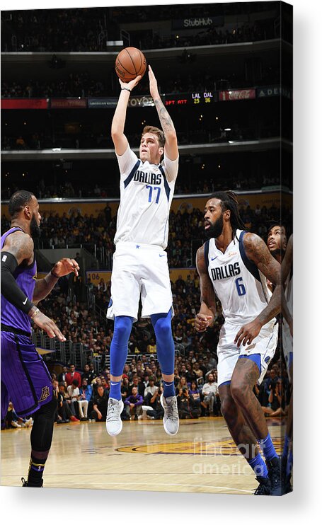 Luka Doncic Acrylic Print featuring the photograph Dallas Mavericks V Los Angeles Lakers #4 by Andrew D. Bernstein