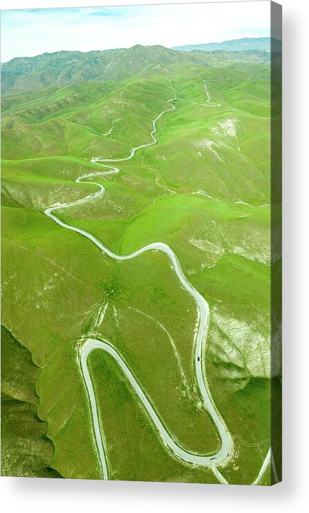 Adventure Acrylic Print featuring the photograph Green Rolling Hills Idyllic Scene In California After Heavy Spri #4 by Cavan Images