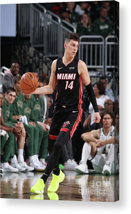 Tyler Herro Acrylic Print featuring the photograph Miami Heat V Milwaukee Bucks #4 by Gary Dineen