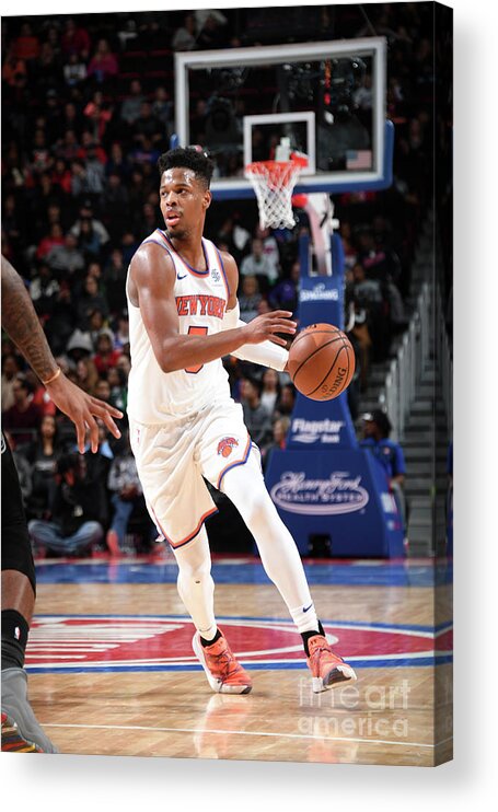 Nba Pro Basketball Acrylic Print featuring the photograph New York Knicks V Detroit Pistons by Chris Schwegler