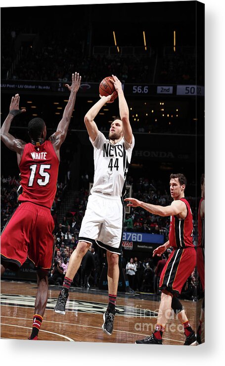 Nba Pro Basketball Acrylic Print featuring the photograph Miami Heat V Brooklyn Nets by Nathaniel S. Butler