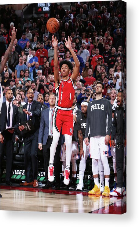 Anfernee Simons Acrylic Print featuring the photograph Philadelphia 76ers V Portland Trail #8 by Sam Forencich
