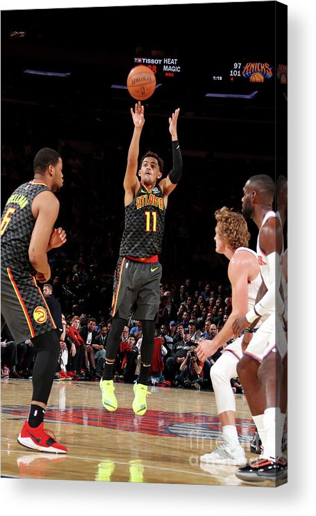 Trae Young Acrylic Print featuring the photograph Atlanta Hawks V New York Knicks by Nathaniel S. Butler