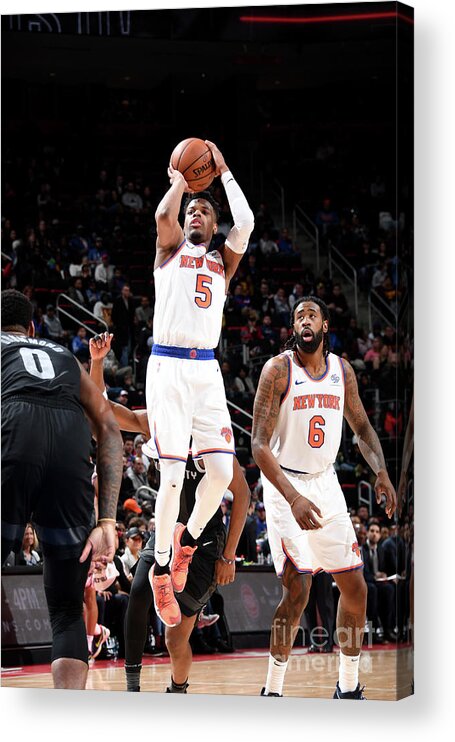 Dennis Smith Jr Acrylic Print featuring the photograph New York Knicks V Detroit Pistons #9 by Chris Schwegler