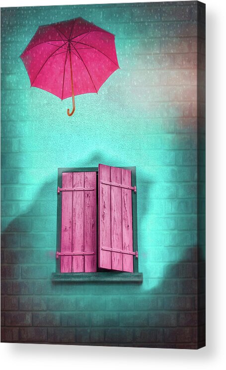 Umbrella Acrylic Print featuring the photograph A Splash of Color on a Rainy Day by Carol Japp