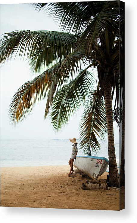 Scenics Acrylic Print featuring the photograph A Young Woman On A Secluded Beach On by Mint Images/ Michael Hanson