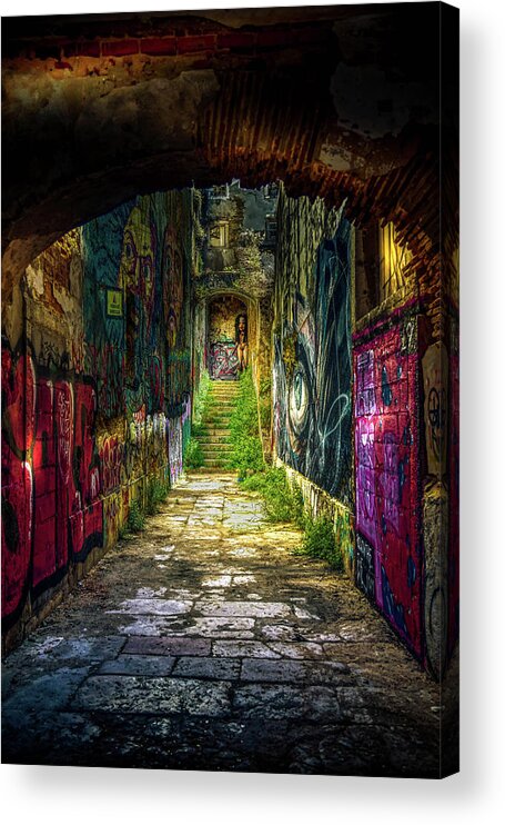 Graffiti Acrylic Print featuring the digital art The house of my sweet Lady of the Smile by Micah Offman