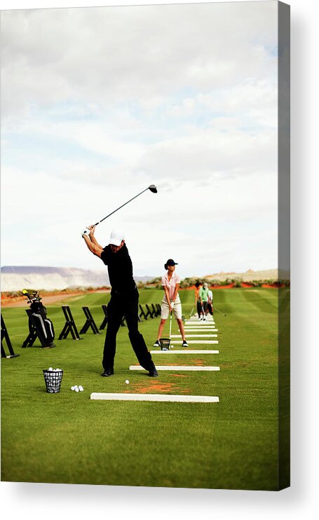 Grass Acrylic Print featuring the photograph At The Driving Range by Richvintage