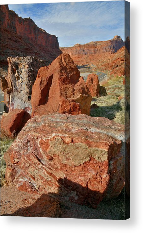 Moab Acrylic Print featuring the photograph Beautiful Boulders Roadside on Highway 128 in Urah by Ray Mathis