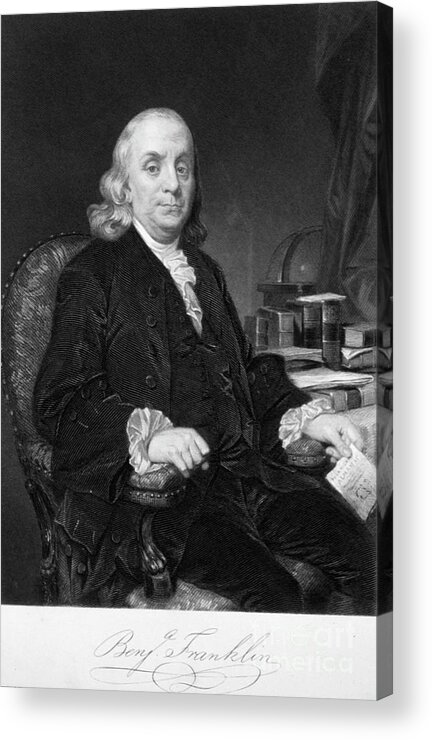 Physicist Acrylic Print featuring the drawing Benjamin Franklin, American Scientist by Print Collector