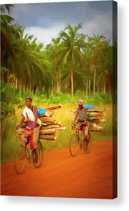 African Acrylic Print featuring the photograph Bicycling to Market Painting by Debra and Dave Vanderlaan