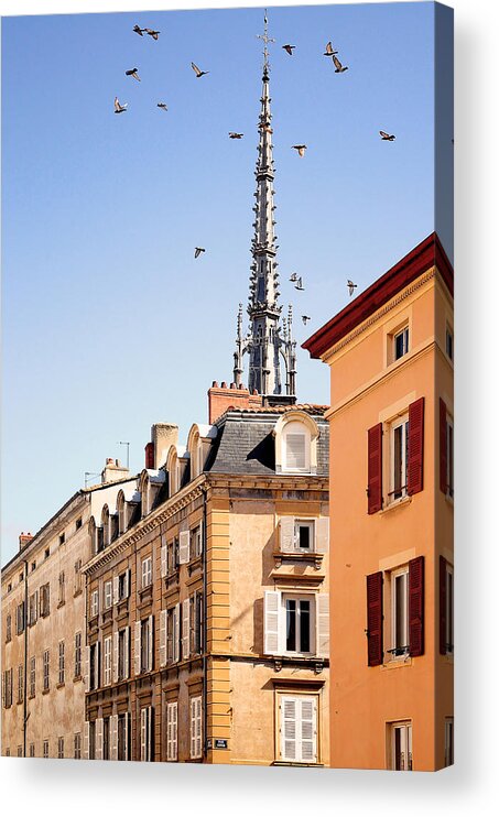 Clear Sky Acrylic Print featuring the photograph Birds Flying Over Church In by Copyrights By Sigfrid López
