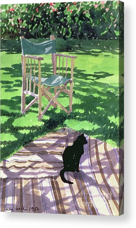 Chair Acrylic Print featuring the painting Black Cat And Dappling by Lucy Willis