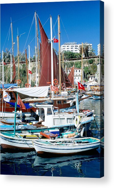 Roman Acrylic Print featuring the photograph Boats Moored In Roman Harbour, Kaleici by Dallas Stribley
