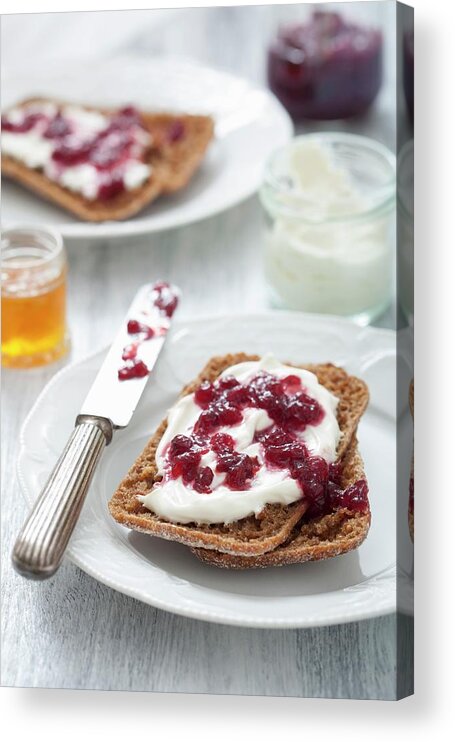 Ip_11180225 Acrylic Print featuring the photograph Breads With Crme Fraiche And Cranberry Jam by Miltsova, Olga