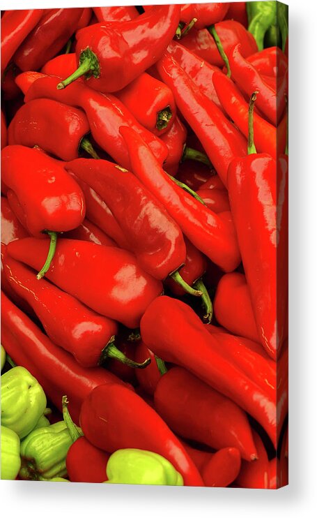 Canakkale Acrylic Print featuring the photograph Bright red peppers in the central market by Steve Estvanik