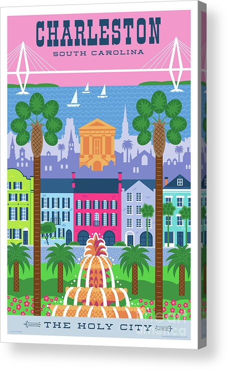 #faatoppicks Acrylic Print featuring the digital art Charleston Poster - Retro Travel by Jim Zahniser