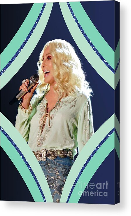 Cher Acrylic Print featuring the digital art Cher - Teal Diamond by Cher Style