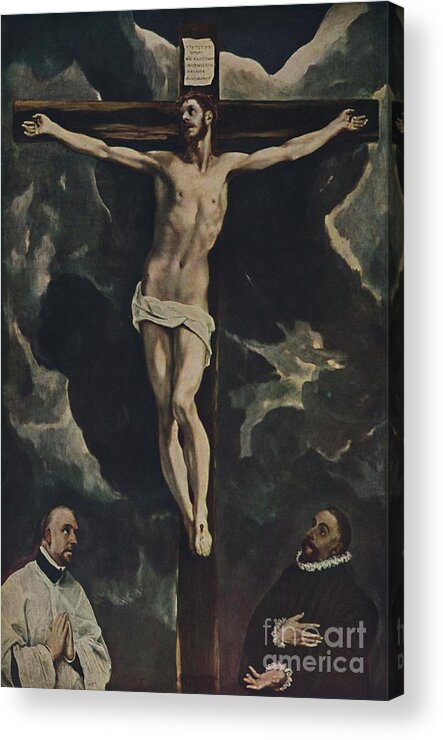 Oil Painting Acrylic Print featuring the drawing Christus Am Kreu by Print Collector