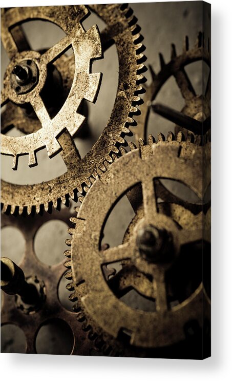Working Acrylic Print featuring the photograph Clockworks by Marilyn Nieves