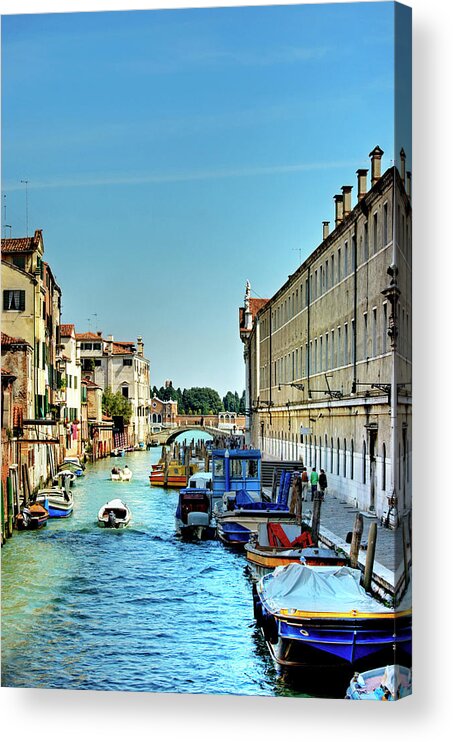 Wooden Post Acrylic Print featuring the photograph Colorful Canal Venice, Italy by Aleksandargeorgiev