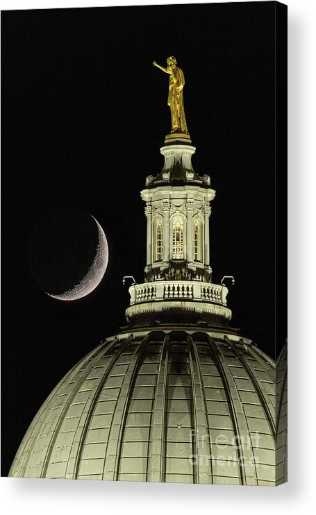 Crescent Moon Acrylic Print featuring the photograph Crescent Moon Atop the Dome by Amfmgirl Photography