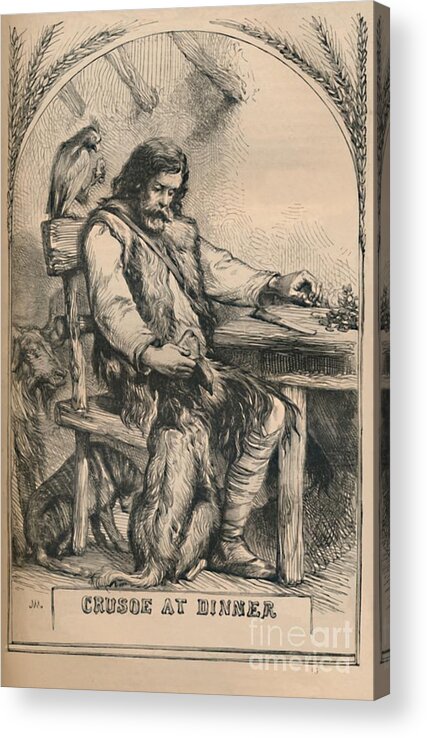 Stroking Acrylic Print featuring the drawing Crusoe At Dinner by Print Collector