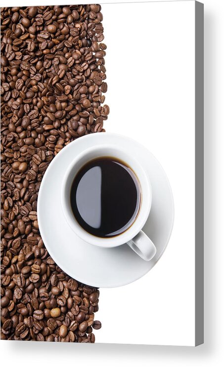 White Background Acrylic Print featuring the photograph Cup Of Coffee On Beans On Half by Digihelion