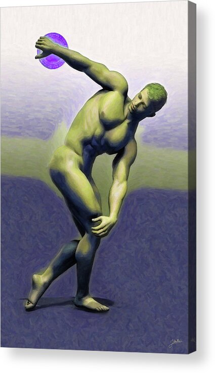 Discus Thrower Acrylic Print featuring the digital art Discobolus Green by Joaquin Abella
