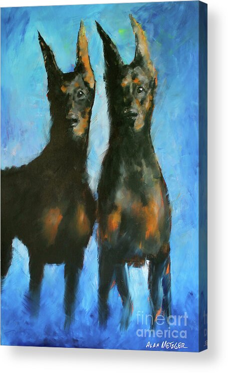 Dogs Acrylic Print featuring the painting Doberman Family by Alan Metzger