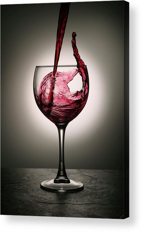 #faatoppicks Acrylic Print featuring the photograph Dramatic Red Wine Splash Into Wine Glass by Donald gruener