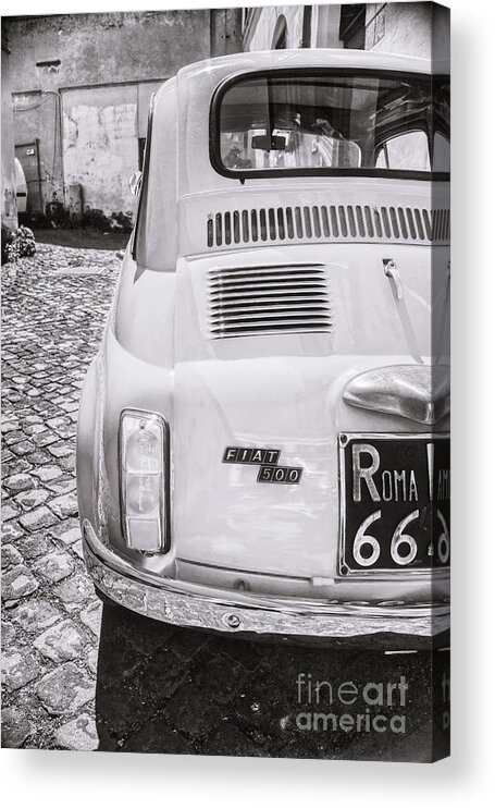 Italy Acrylic Print featuring the photograph F I A T 500 Classic Car in Black and White by Stefano Senise