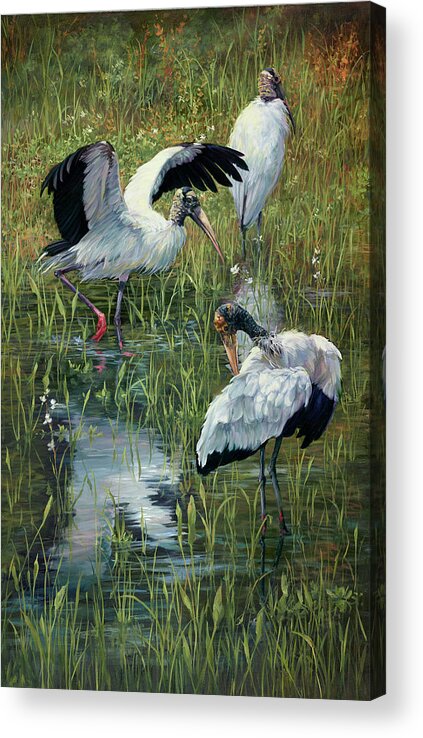 Birds Acrylic Print featuring the painting Feathers Ruffled by Laurie Snow Hein