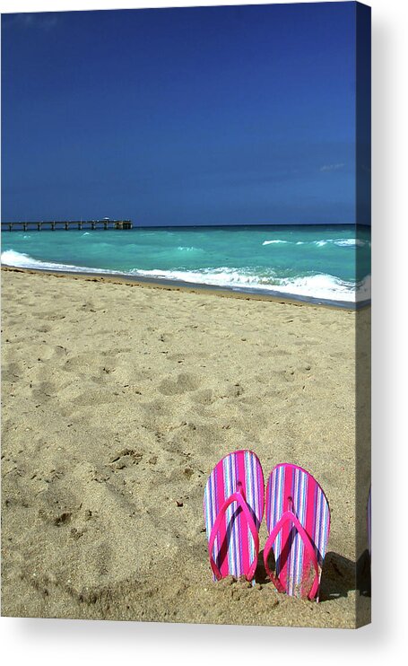 Atlantic Ocean Acrylic Print featuring the photograph Flip Flops on the Beach by Tito Slack