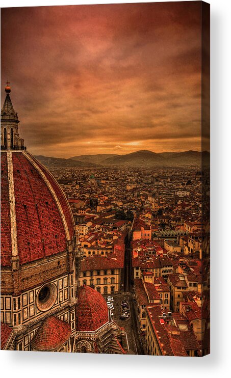 Outdoors Acrylic Print featuring the photograph Florence Duomo At Sunset by Mcdonald P. Mirabile
