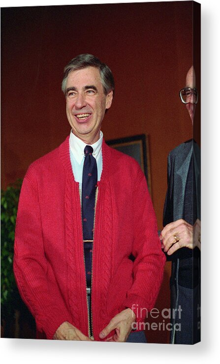 1980-1989 Acrylic Print featuring the photograph Fred Rogers Donating His Red Sweater by Bettmann