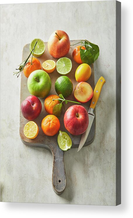 Cuisine At Home Acrylic Print featuring the photograph Fruit on a cutting board by Cuisine at Home