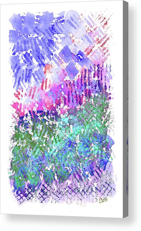 Hidden Hearts Acrylic Print featuring the painting Garden of Purple and Green by Corinne Carroll