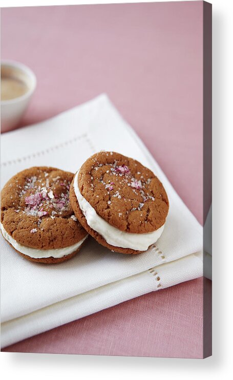 Temptation Acrylic Print featuring the photograph Gingersnap Cream Filled Cookies by Jacob Snavely