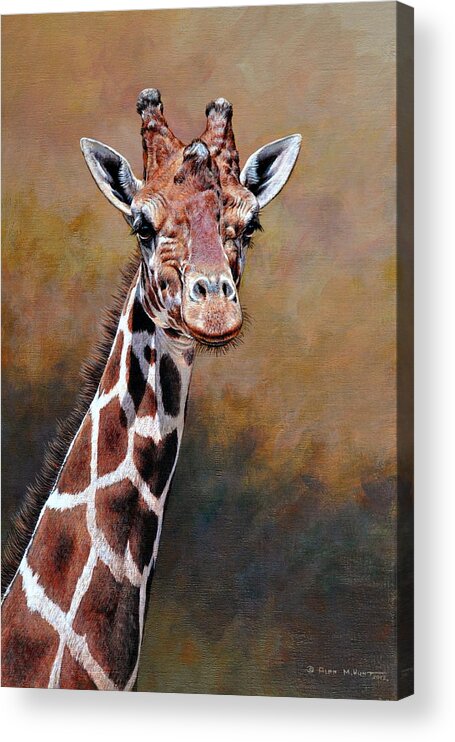 Keywords: Paintings Acrylic Print featuring the painting Giraffe Portrait by Alan M Hunt by Alan M Hunt