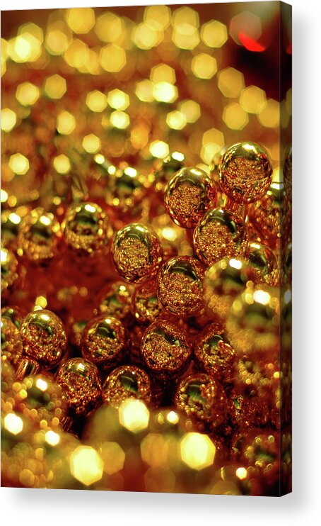 Holiday Acrylic Print featuring the photograph Gold Christmas Balls by Naphtalina