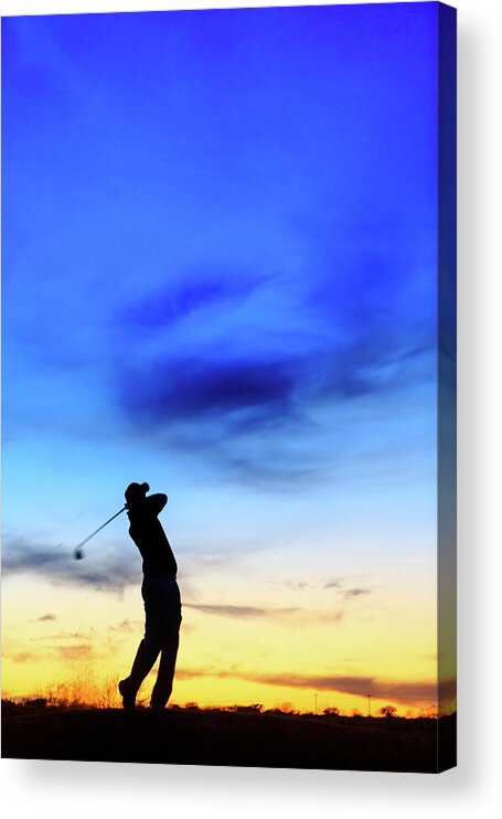 People Acrylic Print featuring the photograph Golfing Under The Sunset by Wild Horse Photography