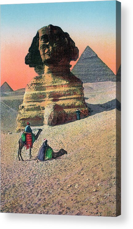 People Acrylic Print featuring the photograph Great Sphinx And Giza Pyramids by Graphicaartis