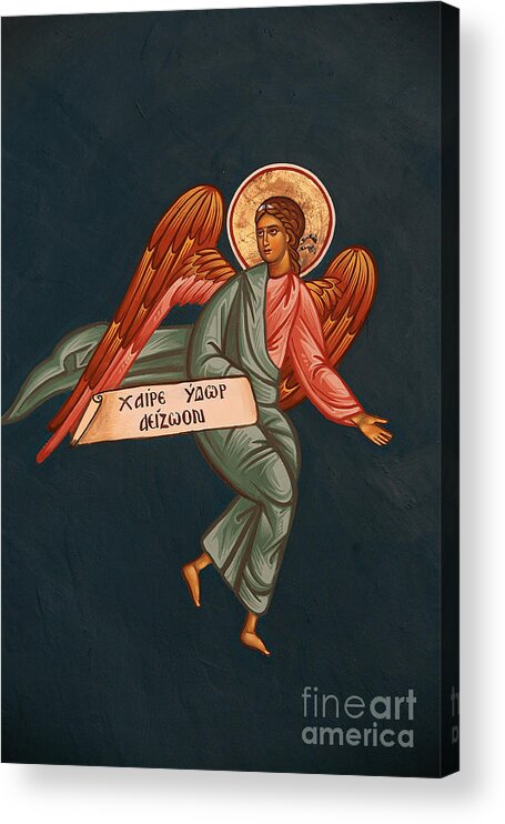 Greek Orthodox Fresco Detail Depicting An Angel Thessalonique Grece Acrylic Print featuring the photograph Greek Orthodox Fresco Detail Depicting An Angel Thessalonique Grece by Greek School