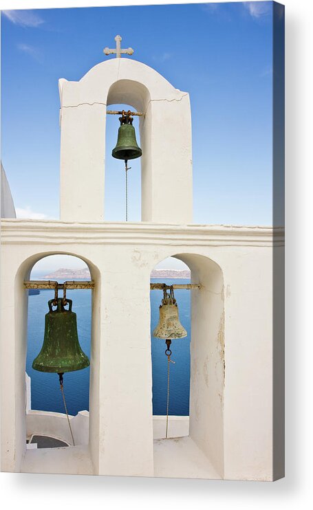 Greek Culture Acrylic Print featuring the photograph Greek Triple Church Bell Tower by Arturbo