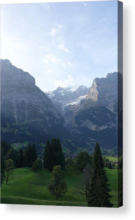 Green Acrylic Print featuring the photograph Green grass to contrast the mountains by Patricia Caron