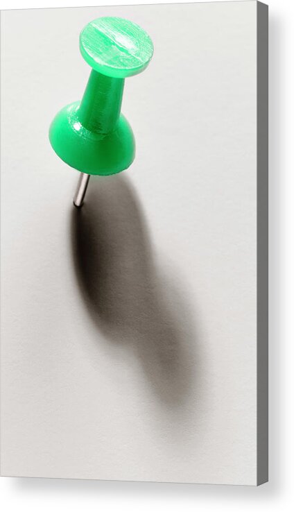 Board Acrylic Print featuring the drawing Green Push Pin by CSA Images
