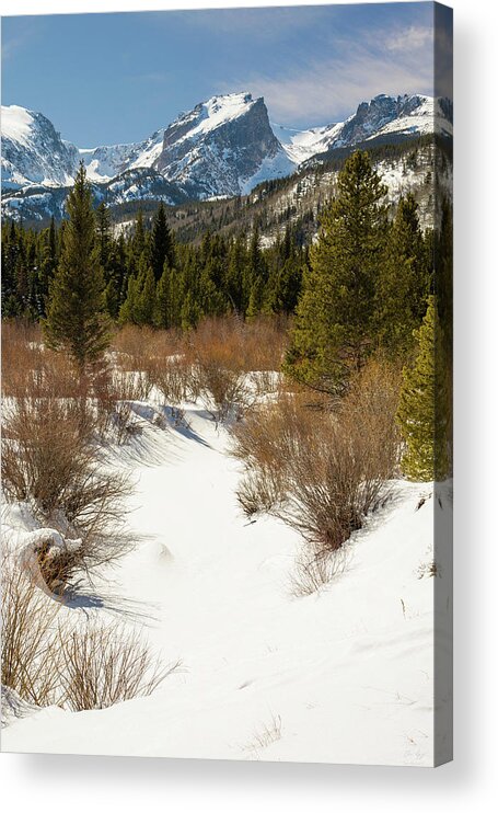 Hallett Acrylic Print featuring the photograph Hallett Peak - Winter by Aaron Spong